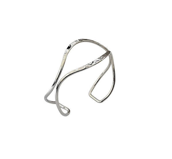 BRACELETE DUAS FILEIRAS CURVAS VAZADO BANHADO A RÓDIO BRANCO