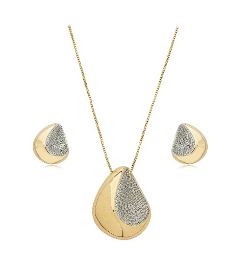 CONJUNTO GOTA COM A LATERAL CRAVEJADA BANHADO A OURO