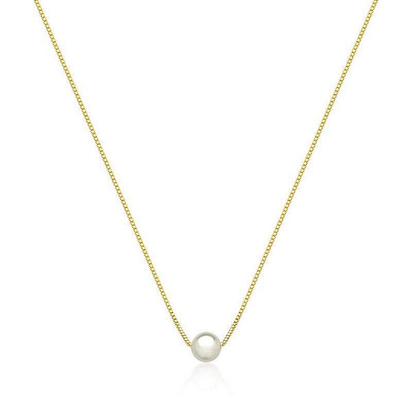 COLAR PÉROLA SOLITÁRIA 6MM BANHADO A OURO