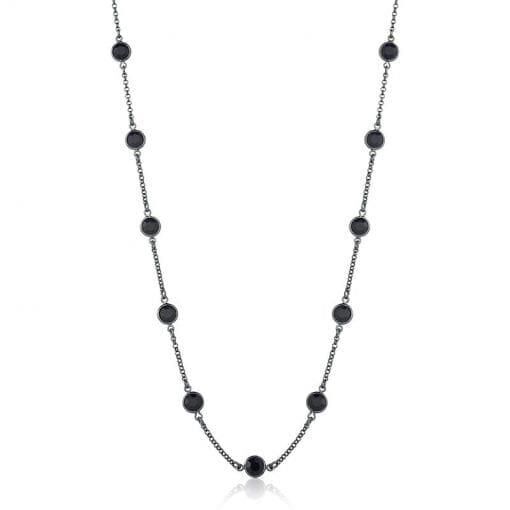 COLAR LONGO COM PONTOS DE ZIRCÔNIAS BANHADO A RÓDIO NEGRO