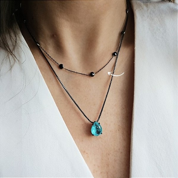 CHOKER COM PONTOS DE ZIRCÔNIAS BANHADO A RÓDIO NEGRO