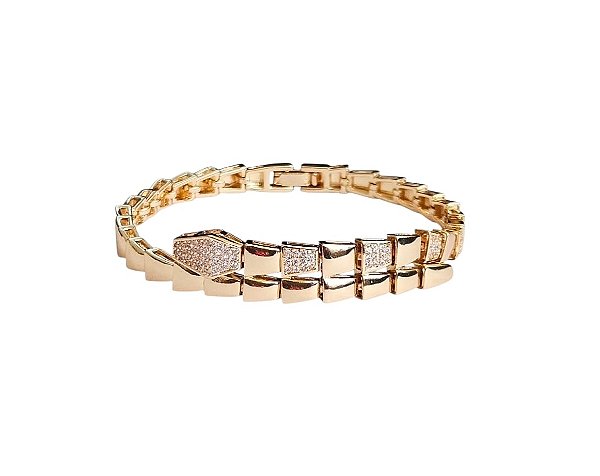 PULSEIRA SERPENTE COM CRAVAÇÃO INTERCALADA BANHADA A OURO