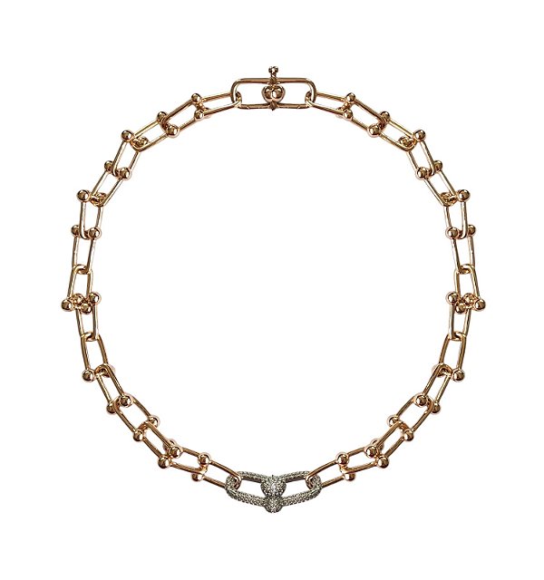 COLAR ELOS THICK COM DOIS ELOS CENTRAIS CRAVEJADOS BANHADO A OURO