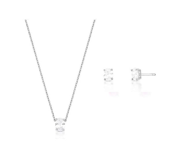 CONJUNTO OVAL CRISTAL BANHADO A RÓDIO BRANCO