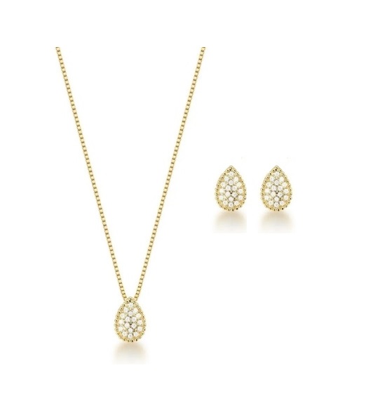 CONJUNTO GOTINHA CRAVEJADA BANHADO A OURO