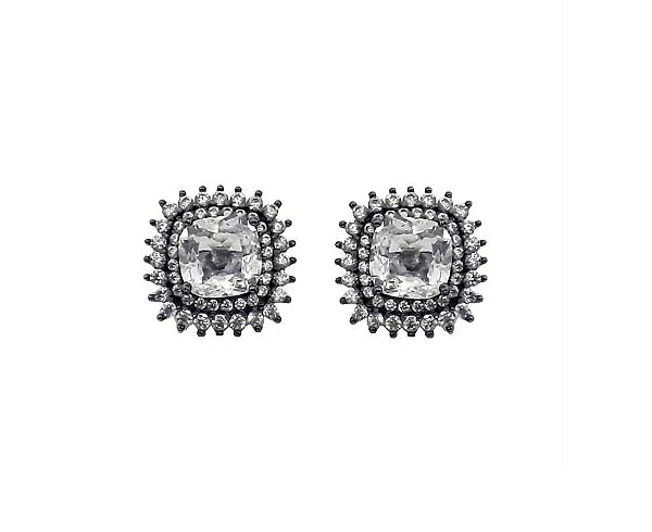 BRINCO QUADRADO CRISTAL BANHADO A RÓDIO NEGRO
