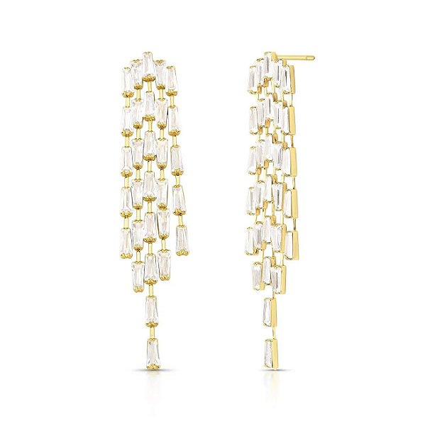 Brinco em Pêndulo Cristais Retangulares Banhado a Ouro Vidiè