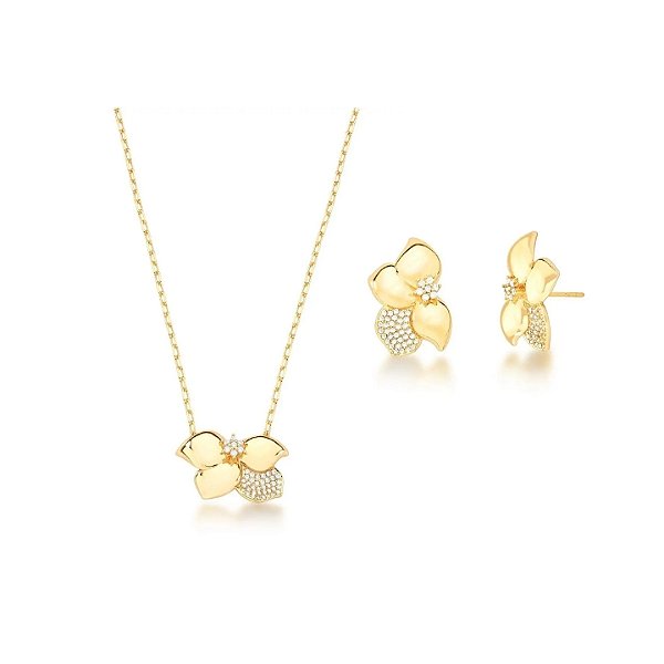 Conjunto Flor de Lótus Banhado a Ouro