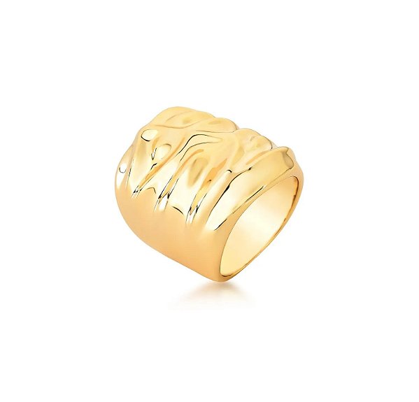 Anel Abaulado Facetado Banhado a Ouro