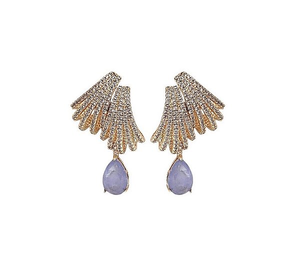 BRINCO DEZ VOLTAS E ANEL COM GOTA LAVANDA FUSION BANHADA A OURO