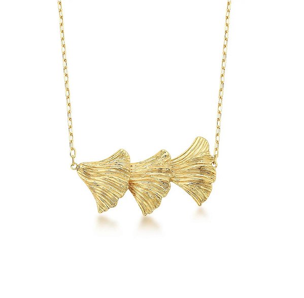 Colar Pétala de Flor Texturizado Liso Banhado a Ouro