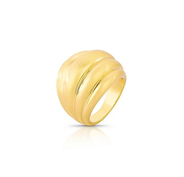 Anel Abaulado Liso Acetinado Banhado a Ouro