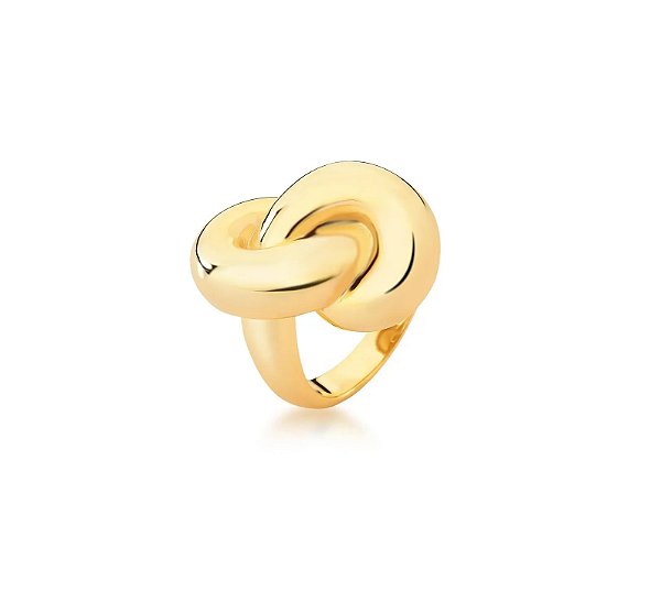 Anel em Nó Trançado e Liso Banhado a Ouro