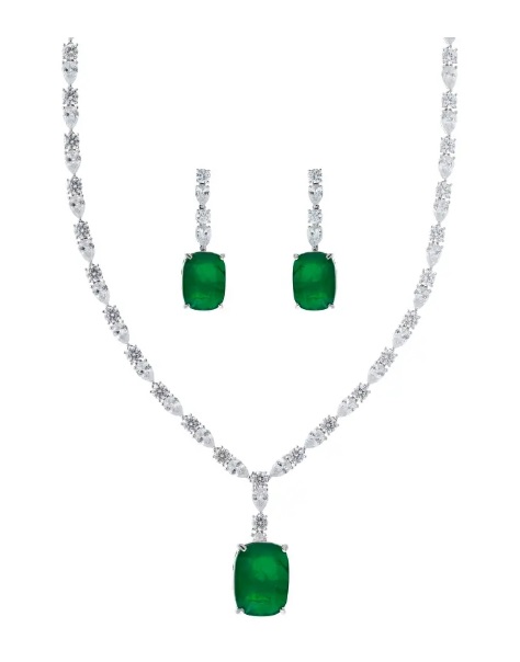 Conjunto Luxo com Zircônia Esmeralda Fusion Banhada a Ródio Branco