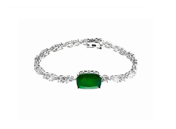Pulseira de Luxo com Zircônia Esmeralda Fusion Banhada a Ródio Branco