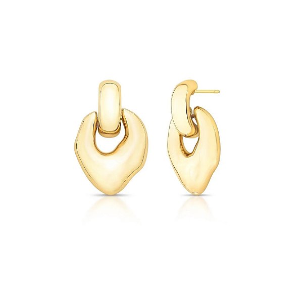 Brinco Pêndulo Liso Vazado Banhado a Ouro