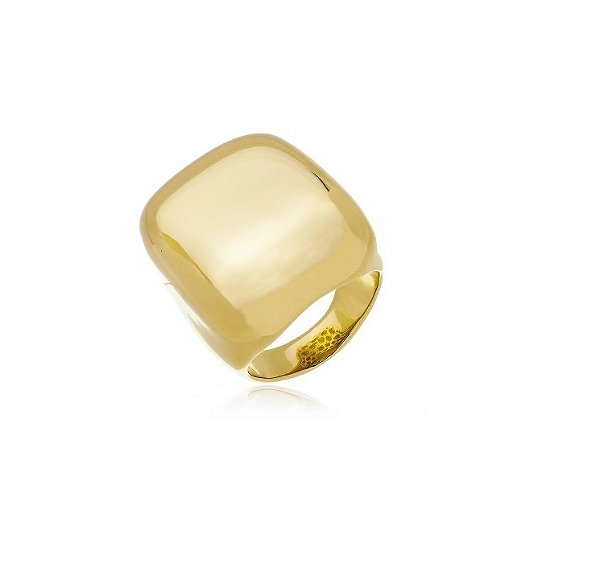 ANEL QUADRADO LARGO LISO BANHADO A OURO