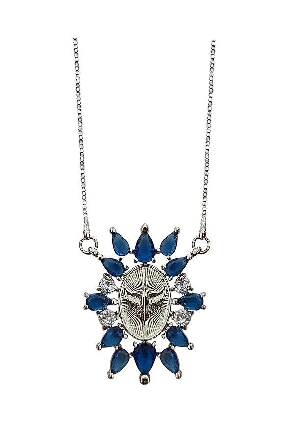 COLAR DIVINO ESPÍRITO SANTO ZIRCÔNIA TOPÁZIO BANHADO A RÓDIO BRANCO