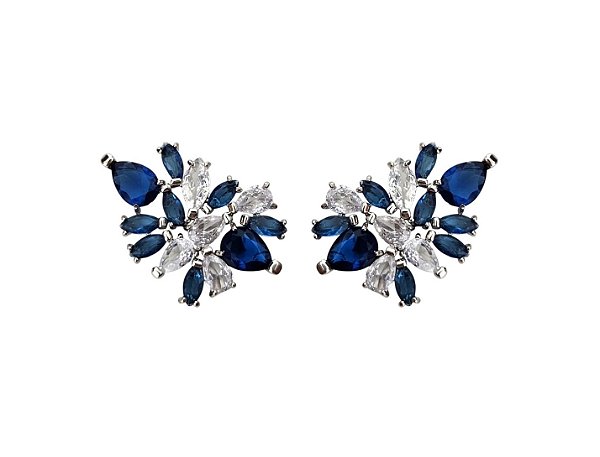 Brinco Ear Cuff Zircônias Topázio Banhado a Ródio Branco