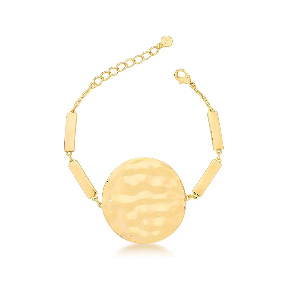 Pulseira Maleável com Pingente Texturizado Banhado a Ouro