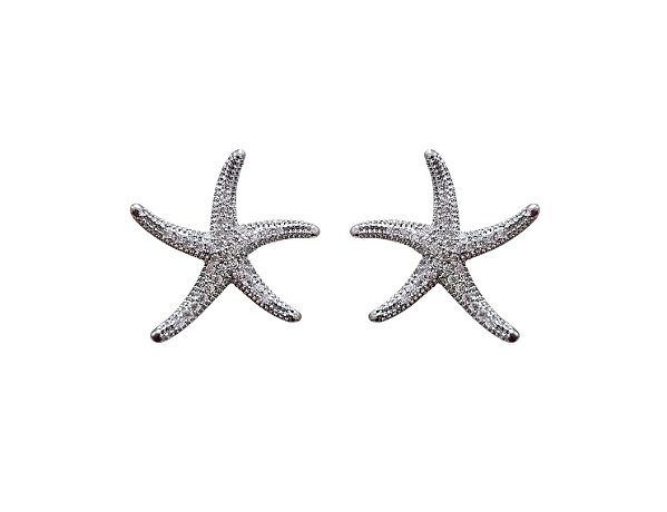 Brinco Estrela do Mar Cravejado Banhado a Ródio Branco