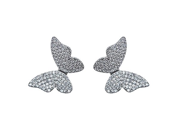 Brinco Borboleta Cravejada Banhado a Ródio Branco