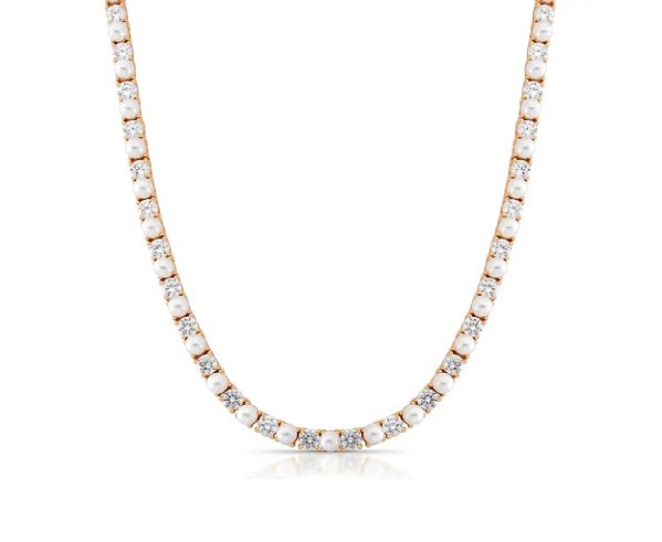 Colar Riviera com Pérolas e Zircônias Banhado a Ouro