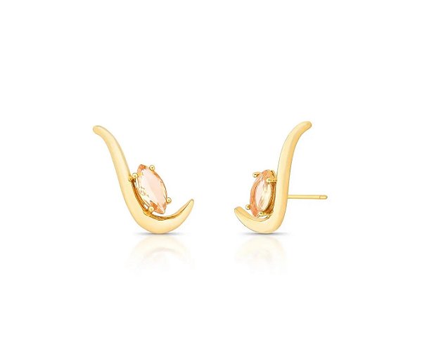 Brinco Ear Cuff Zircônia Navete Morganita Banhado a Ouro