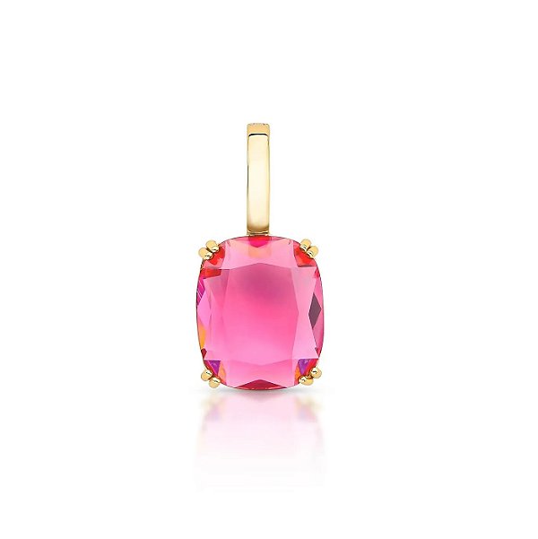 Pingente Avulso Retangular Rosa Fecho Click Banhado a Ouro