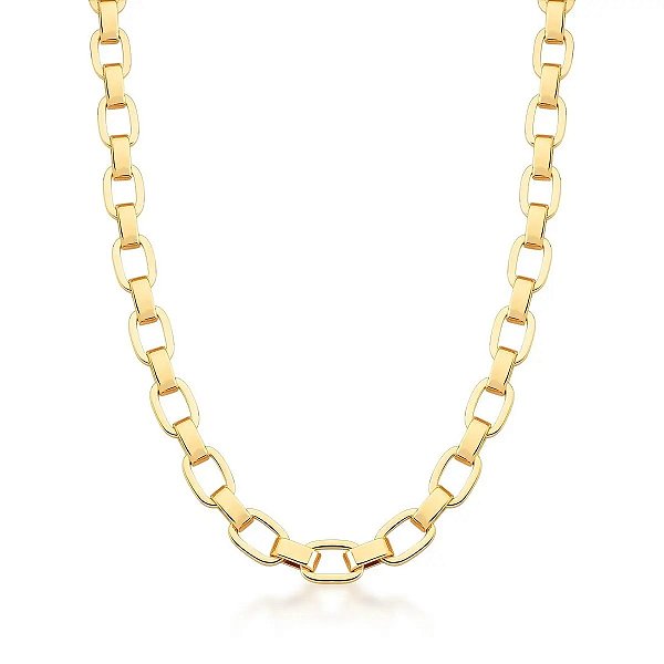 Colar com Elos Retangulares Lisos Banhado a Ouro