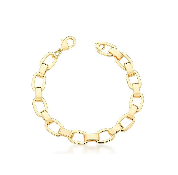 Pulseira com Elos Retangulares Lisos Banhado a Ouro