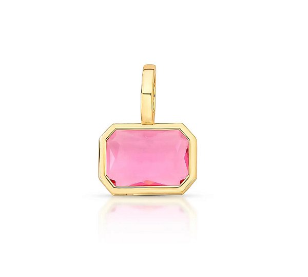 Pingente Avulso Retangular Rosa Fecho Click Banhado a Ouro