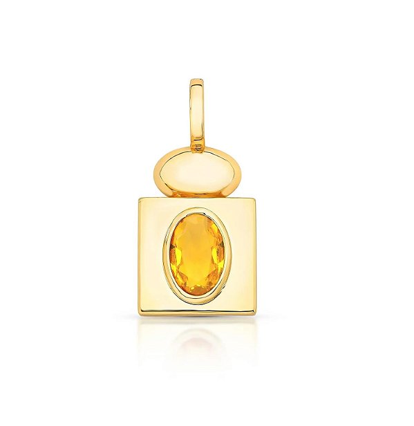 Pingente Avulso Retangular com Cristal Oval Amarelo Banhado a Ouro