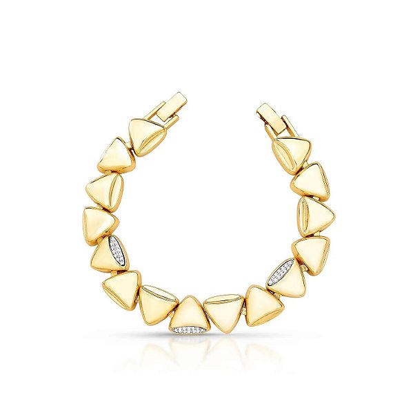 Pulseira Gomos Triangulares com Cravação Lateral Banhado a Ouro