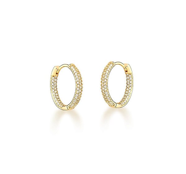 Argola Redonda Cravação Interna e Externa Banhado a Ouro