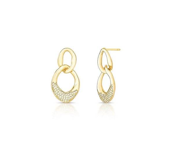 Brinco Entrelaçado em Pêndulo com Cravação Banhado a Ouro