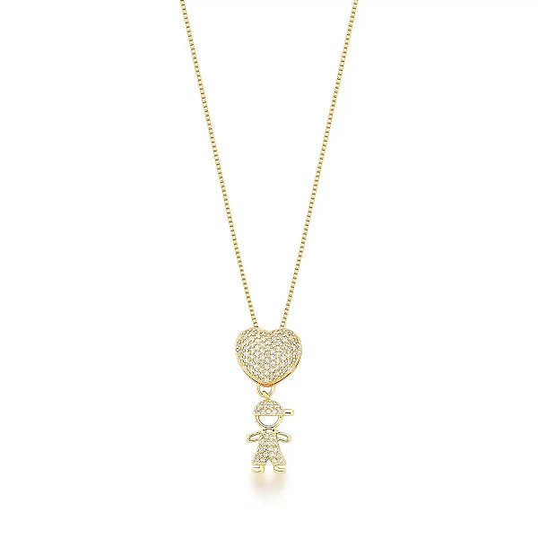 Colar Menino com Coração Banhado a Ouro