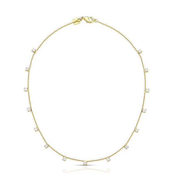 Choker Pontos de Zircônia Banhada a Ouro