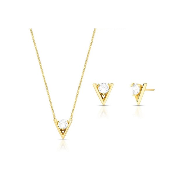 Conjunto Triangular com Ponto de Luz Banhado a Ouro