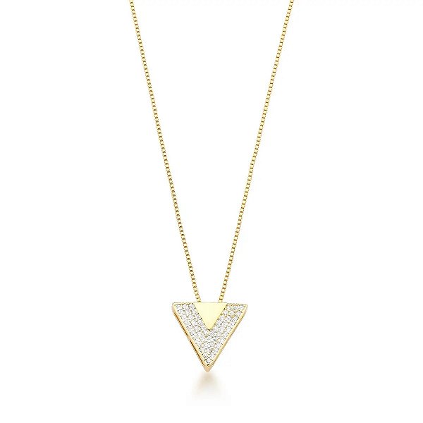 Colar com Pingente Triangular Cravejado Banhado a Ouro