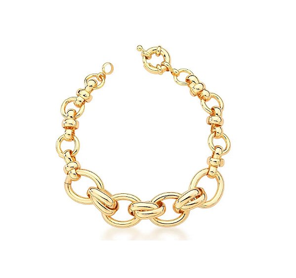 Pulseira Elos Intercalados Lisos Banhado a Ouro