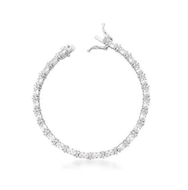 Pulseira Riviera Lapidação Oval Banhada a Ródio Branco