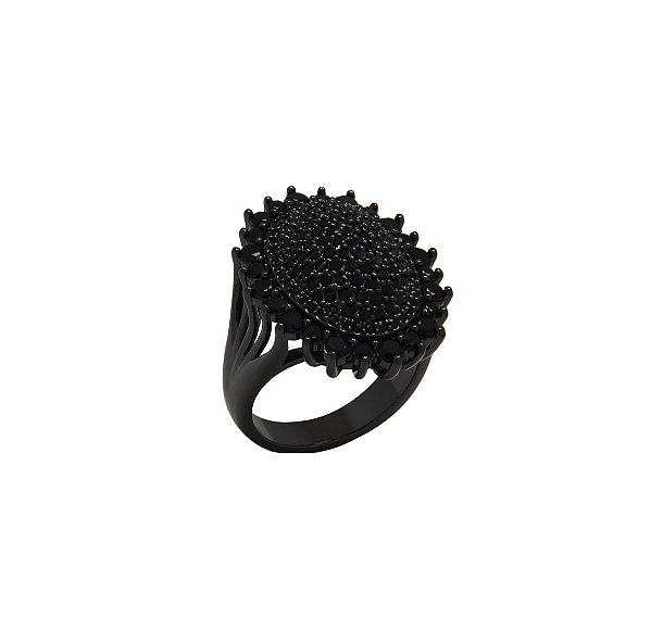 Anel Oval Cravejado Banhado a Ródio Negro