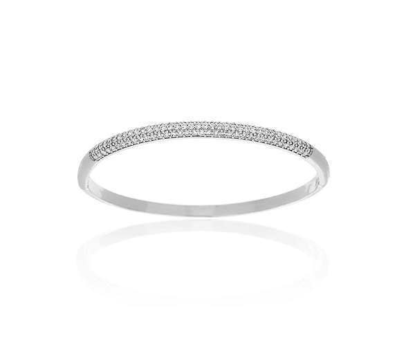 Bracelete com Cravação Frontal Banhado a Ródio Branco