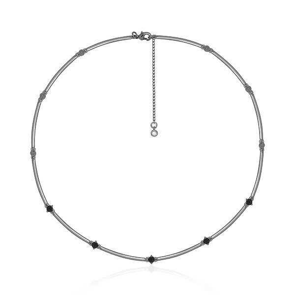 Colar com Pontos de Zircônia Negros Banhado a Ródio Negro