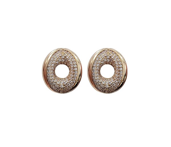 Brinco Oval com Cravação interna Banhadoa Ouro