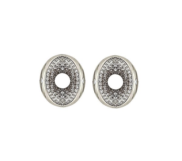 Brinco Oval com Cravação interna Banhado a Ródio Branco