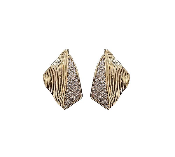 Brinco Orgânico Texturizado com Cravação Lateral Banhado a Ouro