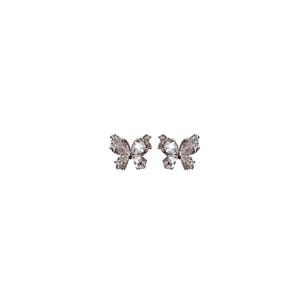 Brinco Borboleta P Cravejada Cristal Banhado a Ródio Branco