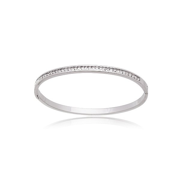 Bracelete com Cravação Frontal Baguete em Aço